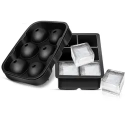 Ice Cube Trays Silicone Combo Ice Molds Set of 2 Sphere Ice Ball Maker with Lid & Large Square Molds Reusable and BPA