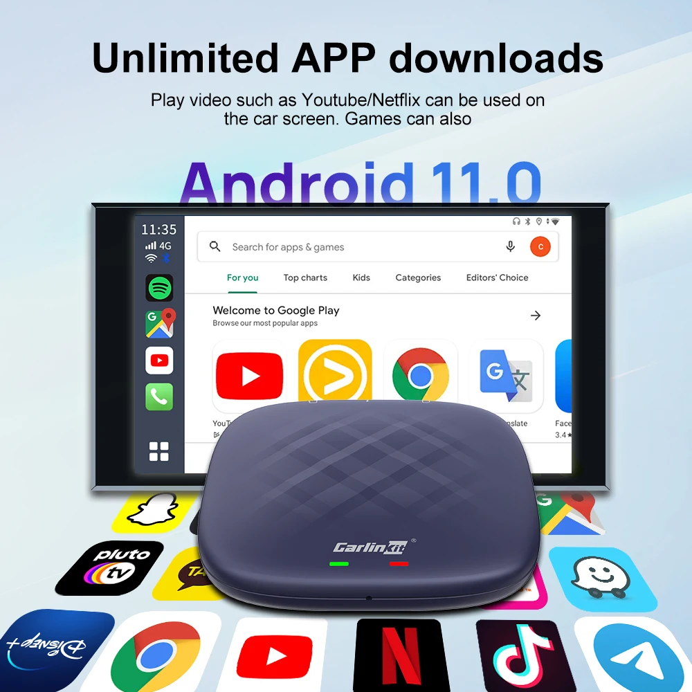 Carlinkit 4 + 64 Гб CarPlay AI Box Android 11 беспроводной Apple ai box онлайн YouTube