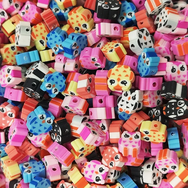 100pcs/bag Colorful Flower Cartoon Animal Fruit Smiley Face Beads Diy Polymer Clay Beads For Bracelet Necklace Jewelry Making