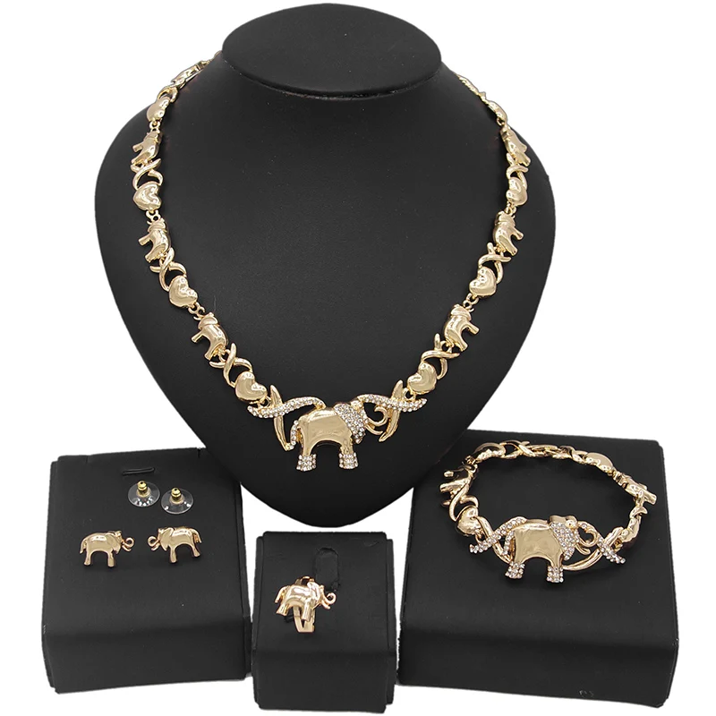 American Hot Style Elephant I Love You Hug And Kiss Jewelry Set High Quality Rhinestone 18k Gold Plating Jewelry Set X0053