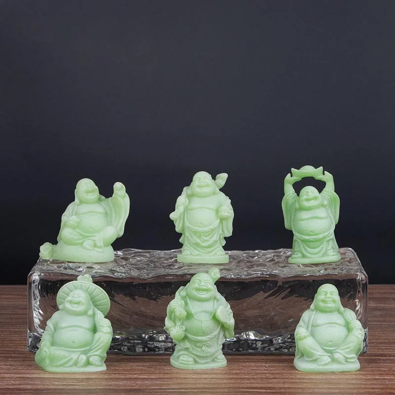 Collectible Gifts Golden Buddha Statue Feng Shui Decoration Figurines 6 Piece Set Golden Resin Laughing Buddha Statue