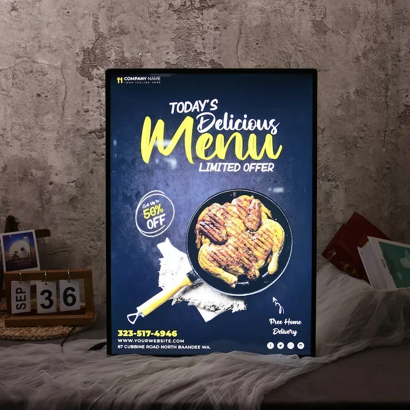 Factory Outlet LED Aluminum Light Box Wall-Mounted Replaceable Pull-Out Ultra-Thin Luminous Advertising Poster Frame