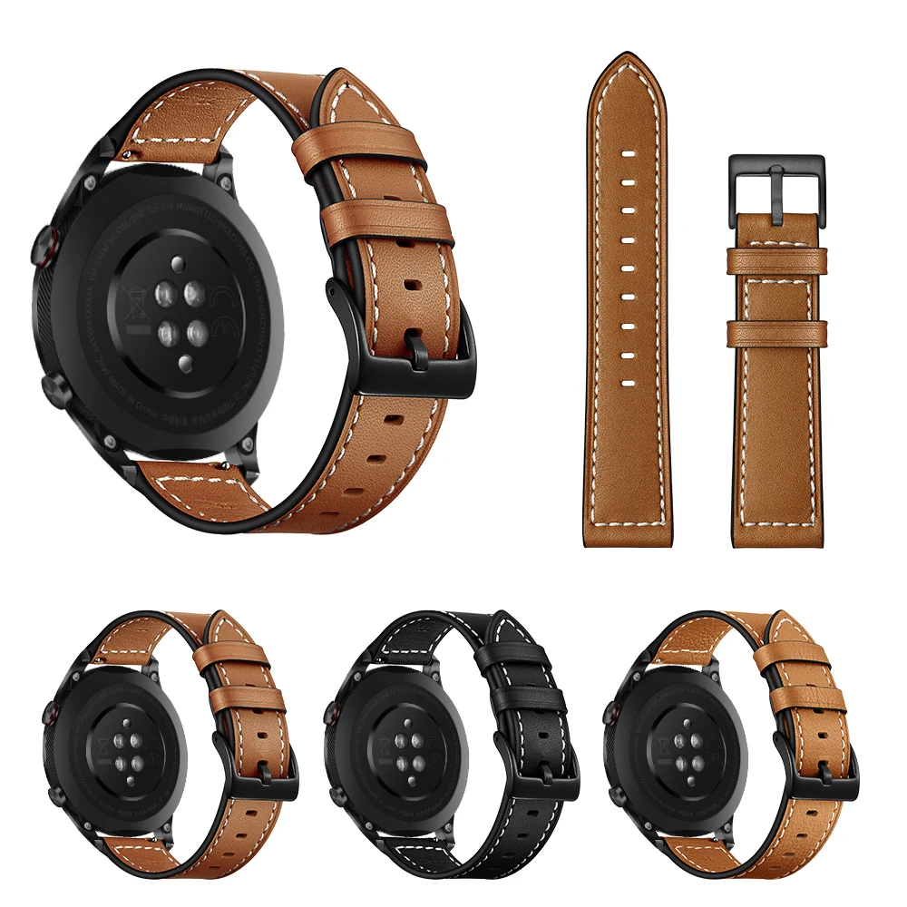 22mm Leather Replacement Wrist Bands for Samsung Galaxy Watch 46mm Gear S3 Frontier Smartwatch