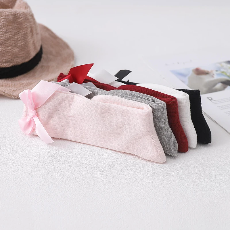 
Baby Girls Knee High Socks Kids Girls Princess Sock White Pink red black Knee Sock with bow 