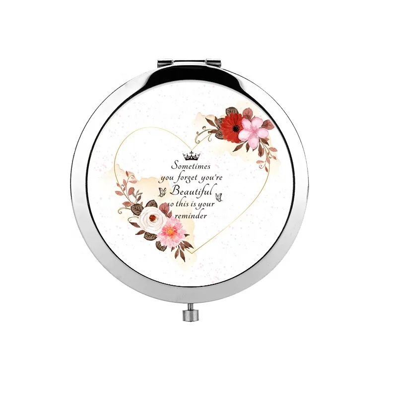 Wholesale Custom 7CM Double Side Foldable Cosmetic Mirror Logo Pattern Pocket Beauty Mirror for Wedding Birthday Makeup Dressing