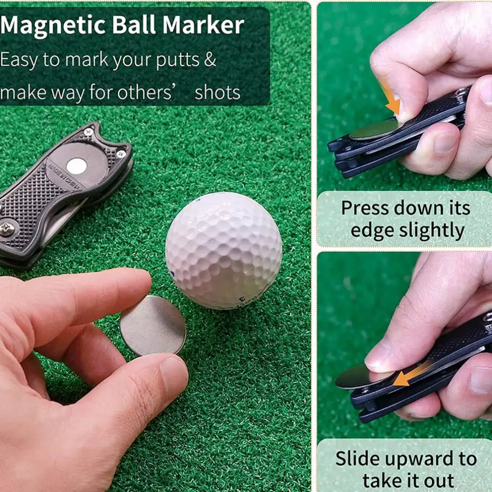 Wholesale Custom Logo Metal Magnet Zinc Alloy Golf Divot Repair Tool Switchblade Personalized Golf Ball Marker Blank Divot Tool