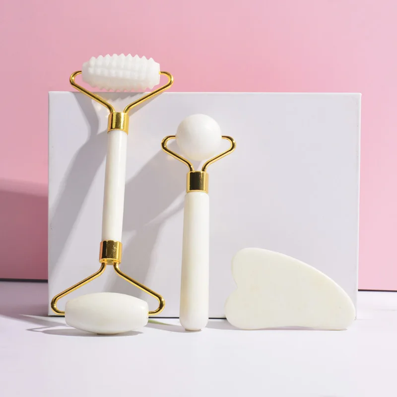 3 Pcs Natural Jade Roller And Gua Sha Set Home And Salon Beauty Jade Roller Gift Box Packaging