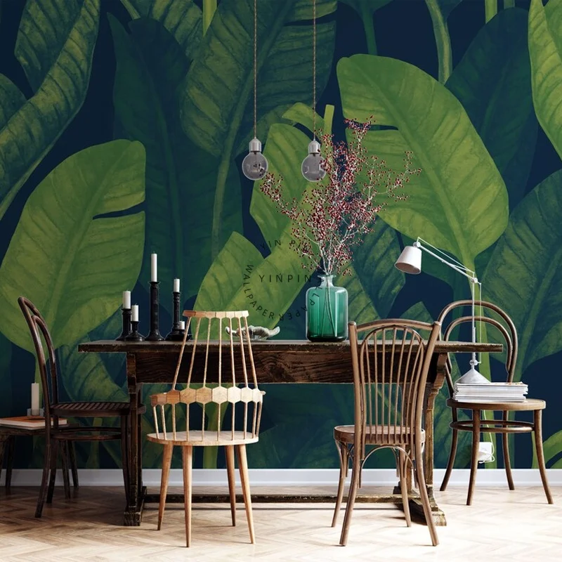 Green banana leaves self adhesive peel and stick wall murals wallpaper