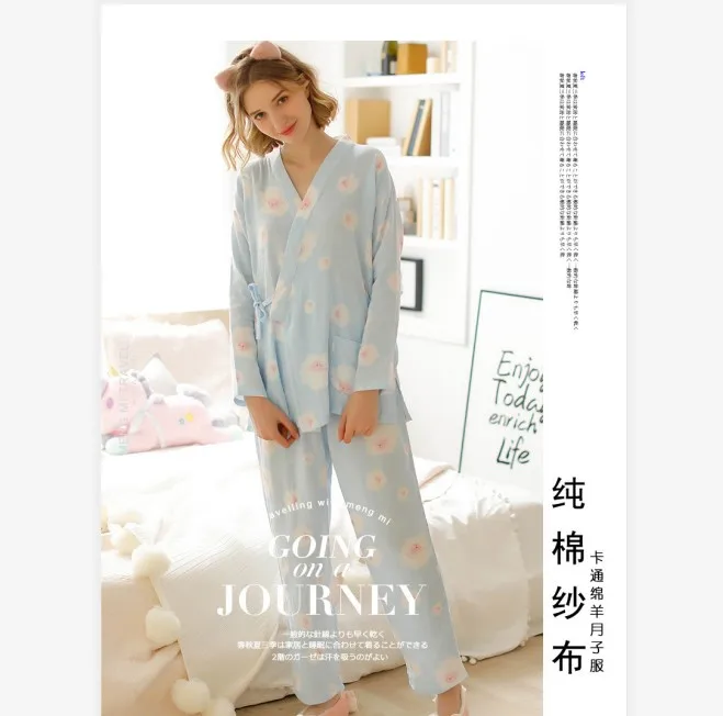 Оптовая продажа, Тюлевое японское кимоно, женская одежда для кормления, Весенняя и летняя Послеродовая пижама из хлопка для беременных