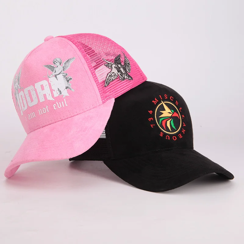 High Quality Wholesale 5 Panel angel Printed logo Men Women Sports cap Mesh Embroidery Custom Logo Trucker Hat