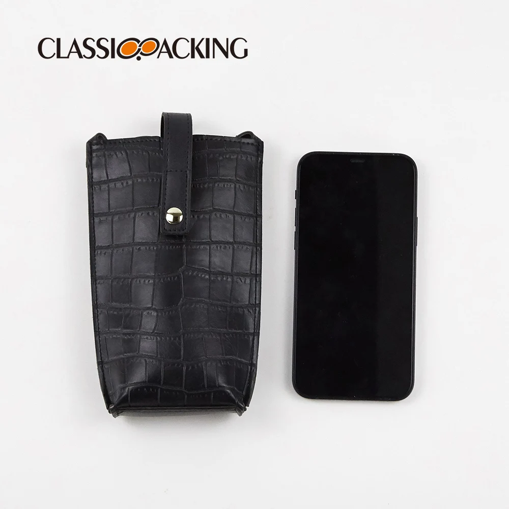 Custom Logo  Pu Leather Black Fashion Mobile Phone Pouch  Portable Mobile Phone Bag