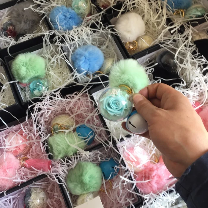 Hot Key Chains Real Natural Preserved Roses In Glass Ball