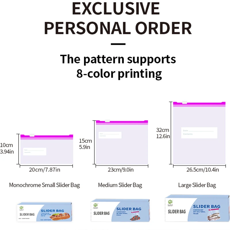 YURUI Manufactory Biodegradable Freezer Sandwich Pouch Ziplock Slider Packing Food Packaging Custom Stand up Plastic Zipper Bag