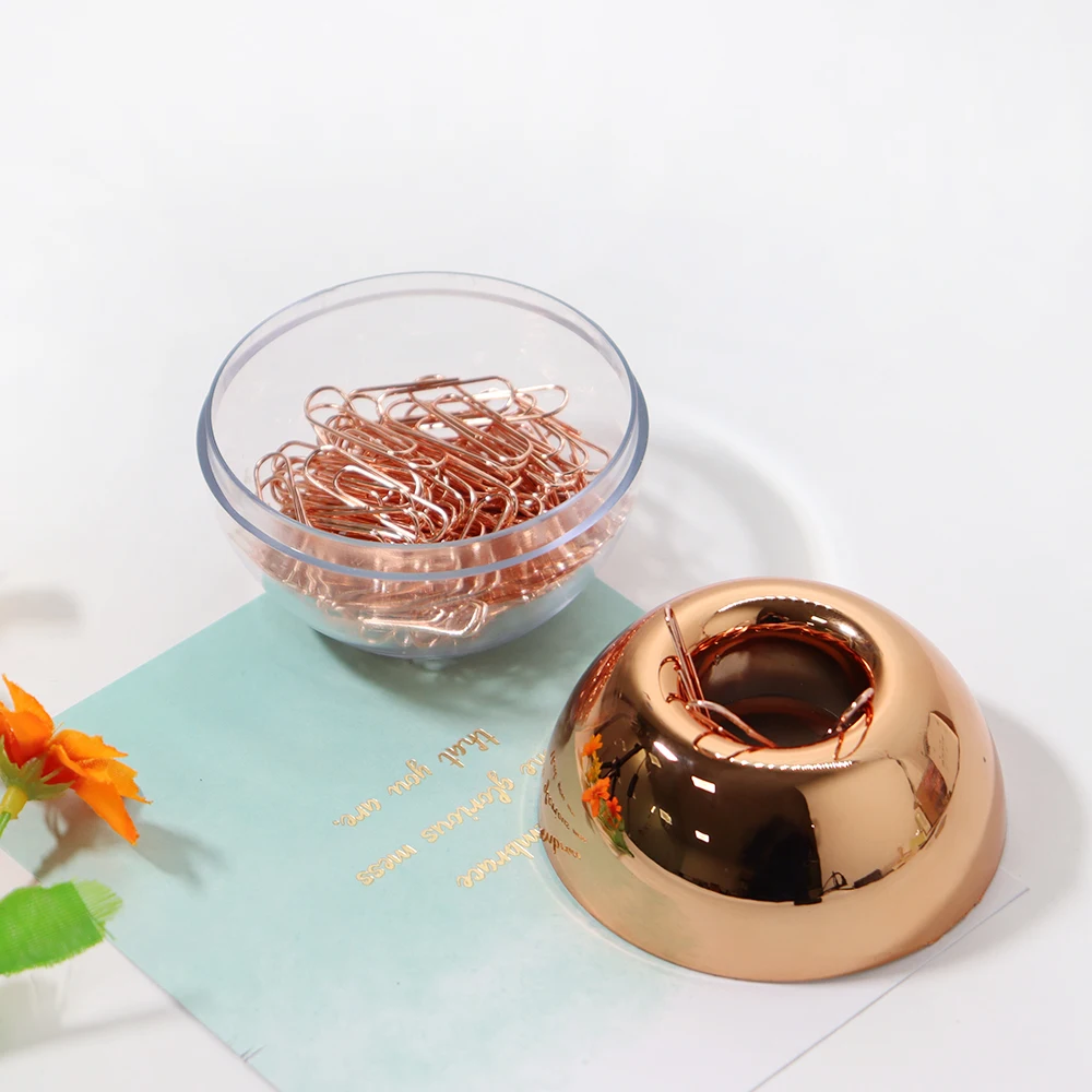 Light Luxury Fashion Paper Clips Rose Gold Edition In Round Paper Clip Holder With Magnetic Lid 28 mm 100 Piece Per Box