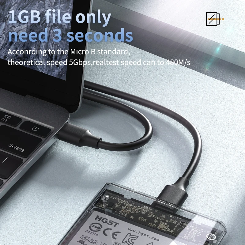 OEM Factory 2.5 inch Hard Drive Case Transparent HDD Enclosure with USB Port for Laptop 5Gbps Transfer Rate HDD Caddy