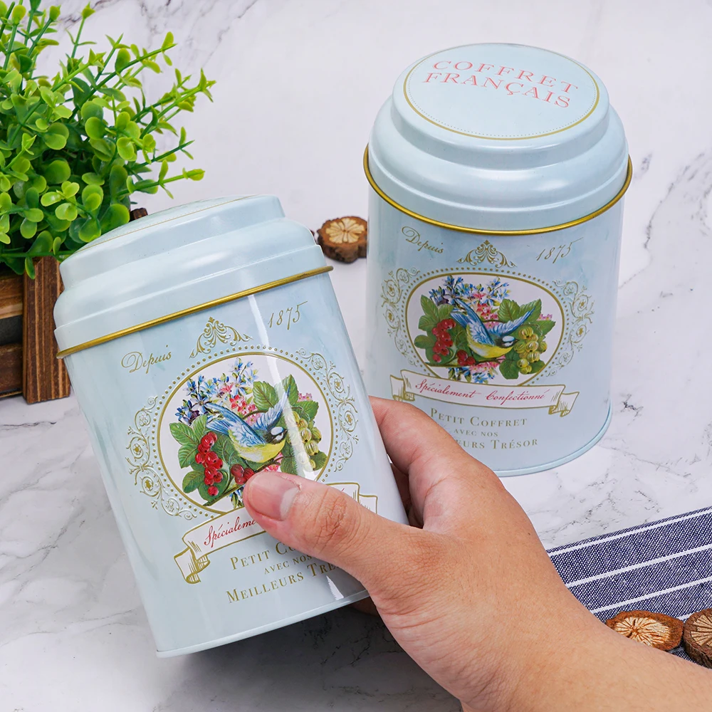 Elegant Metal Tinplate Empty Cylinder Tea Tin Box
