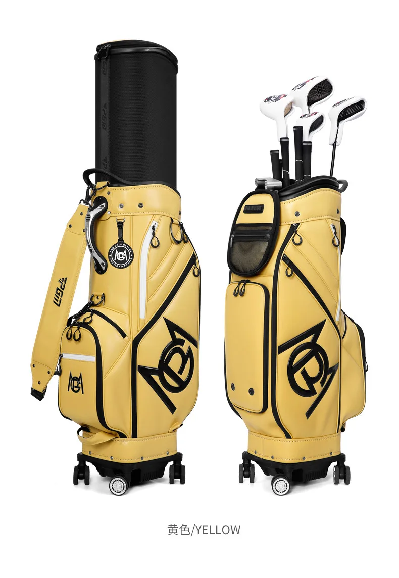 Soft Leather Golf Bag with Stand Telescopic Four-Wheel Flat Push Inverted Club Hard Shell with Airline Consignment Men Women