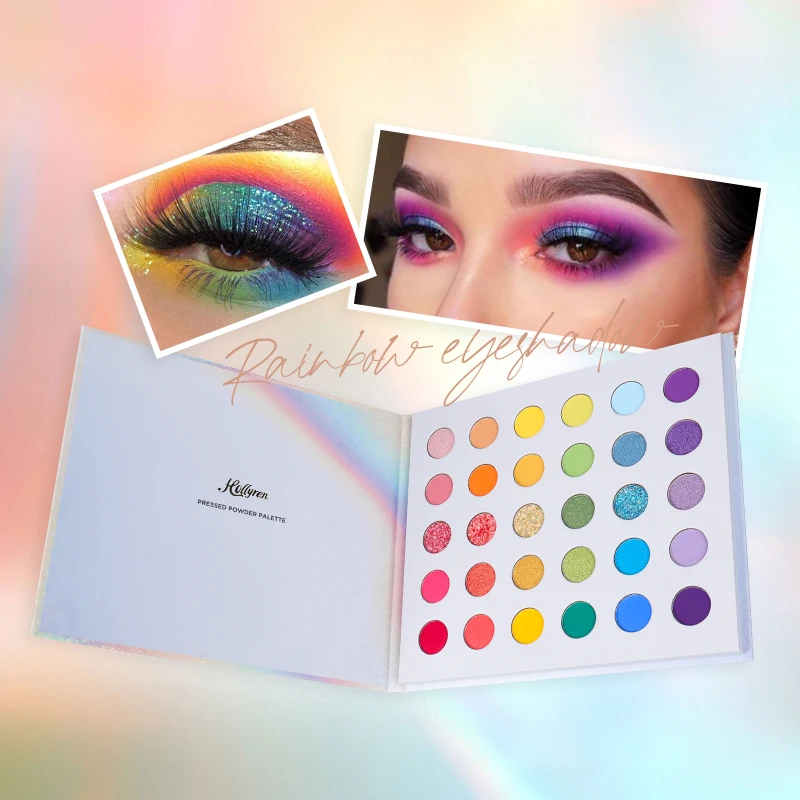 
 Палитра теней для век Hollyren, высокопигментированные неоновые Сияющие радужные Разноцветные Тени для век, палитра от поставщика  