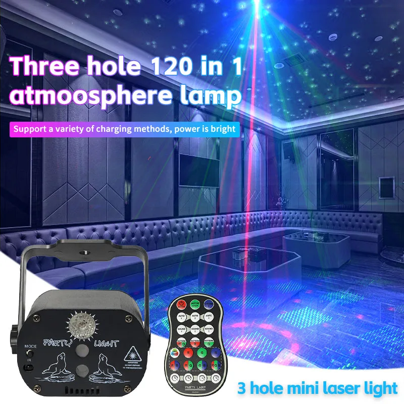 Remote control Mini RGB LED Laser Projector DJ disco Stage Light Red Blue Green Lamp USB Rechargeable Wedding Birthday Party
