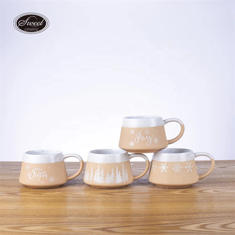 Creative custom  embossed  logo pattern stoneware drinkware  hand printing tea coffee drinking ceramic mug