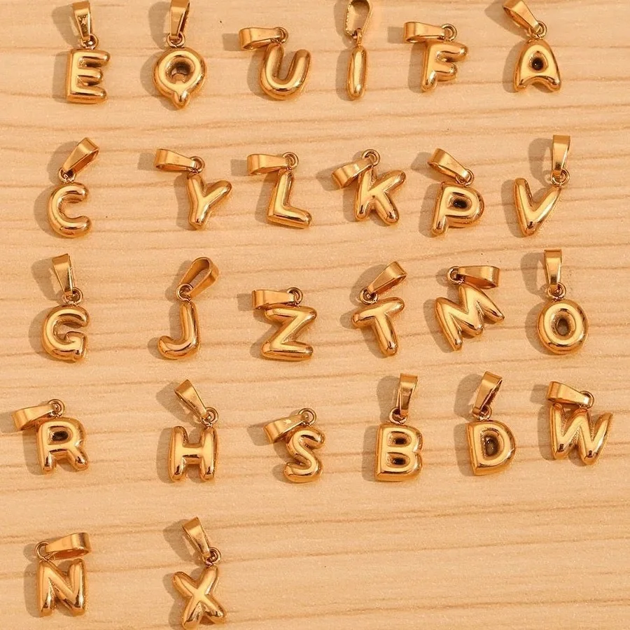 2024 DIY gold plated stainless steel alphabet balloon bubble initial letter necklace for women