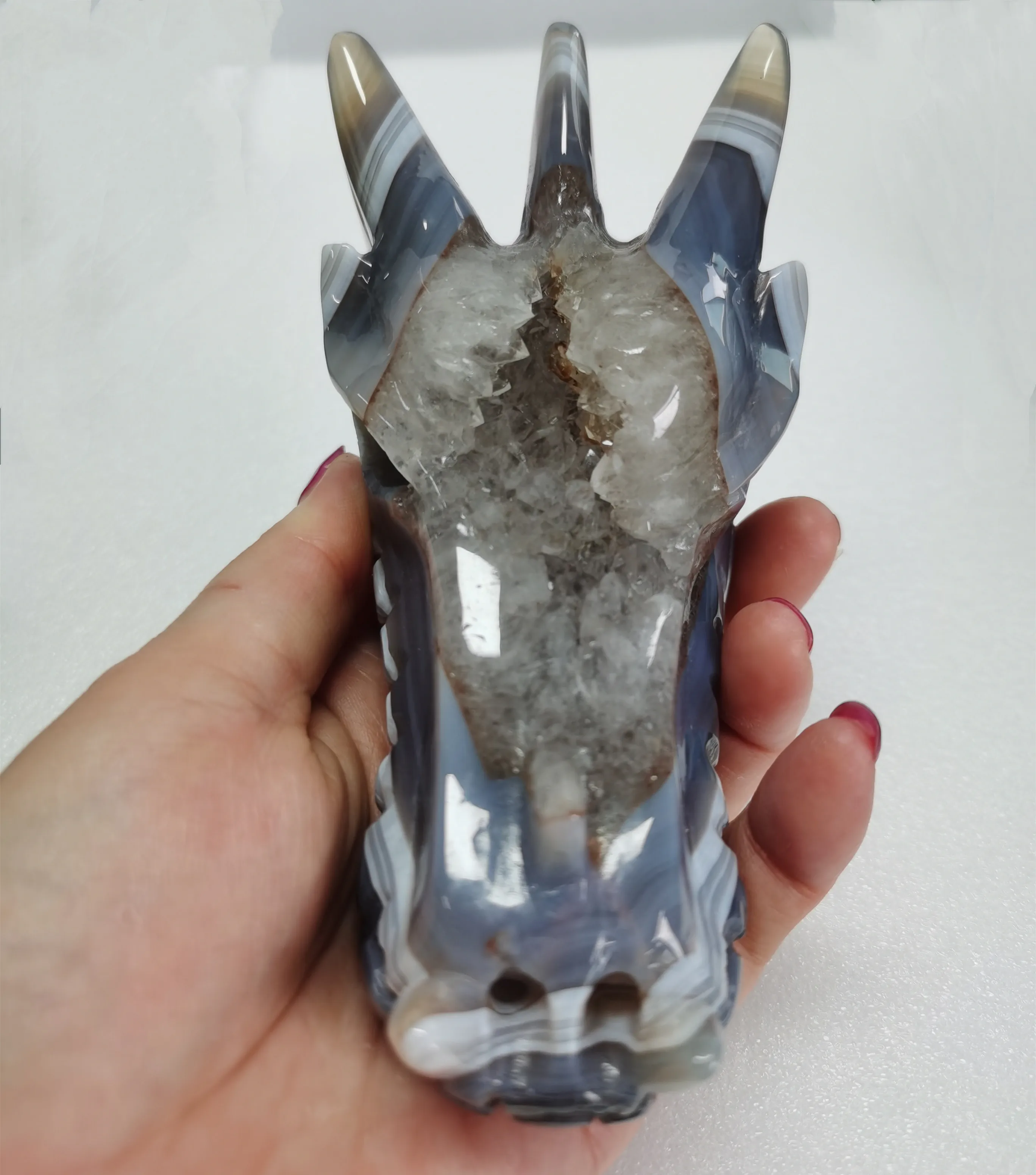 Wholesale Small size Hand Carved Amethyst Agate Druzy Geode Crystal Dragon Cheap Skull for Home Decoration