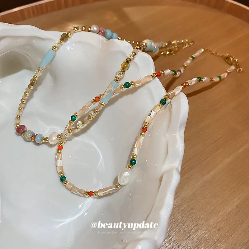 Dopamine Bead Pearl Beaded Necklace Fashion Temperamental Minority Clavicle Chain Personality All-Match Female