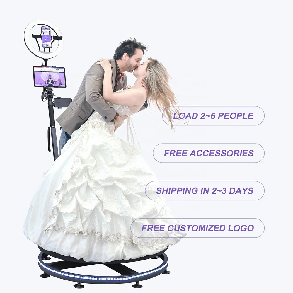 High Quality Led Rotating 3D Camera Automatic Wedding Props 360 Degree Photo Booth