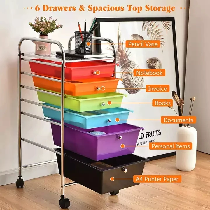 Home School Tools Scrapbook Paper Utility Craft Organizer Trolley Multipurpose Mobile Rolling Plastic Storage 6 Drawers Cart