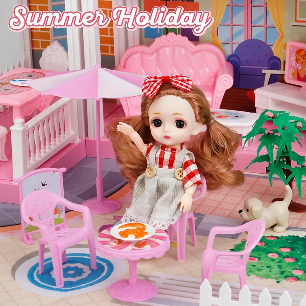 Girls Miniature Dollhouses DIY Funny Child Pretend Play Plastic Doll Houses Toys Indoor Playing with Accessories Furniture