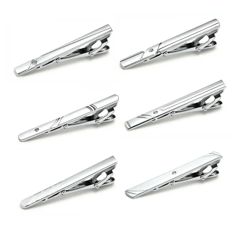 Wholesale Custom Logo Engraved Cuff links Blank Silver Tie Pin Blank Bar Clasp Men Metal Cufflinks and Tie Clip