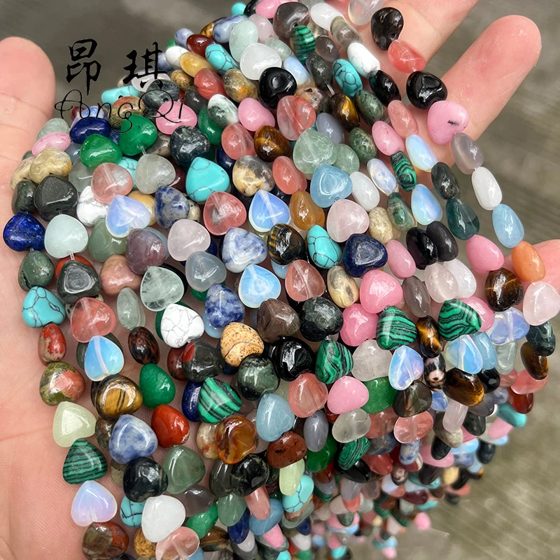 10mm Natural Quartz Malachite Tiger Eye Stone Beads Colorful Heart Shape Loose Stone Beads For Jewelry Making