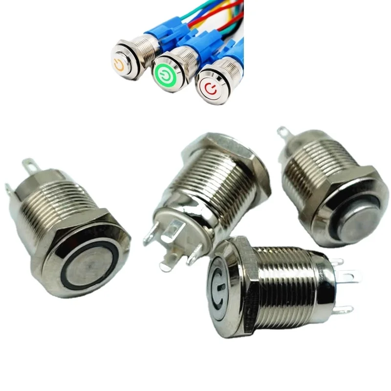 22mm Waterproof Push Button Ring Led Red Blue Green Momentary On Off Push Button Switch With Wire