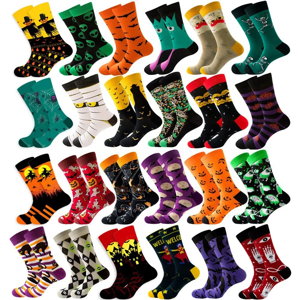 Novelty Skeleton Bats Women Men Cotton Crew Socks Unisex Adult Pumpkin Alien ET Jacquard Spooky Halloween Socks
