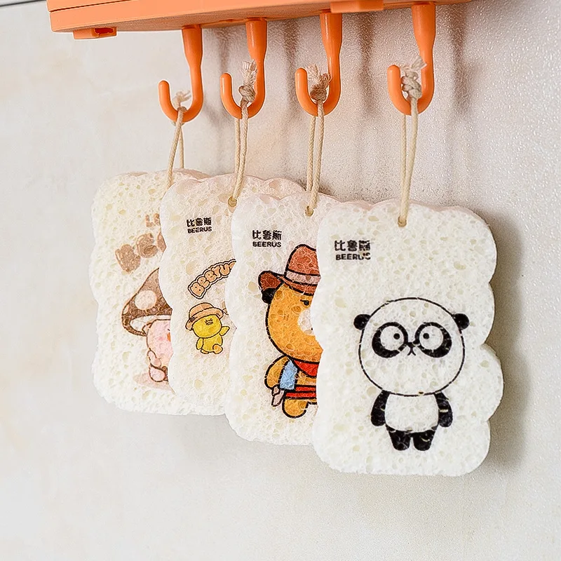 Eco-Friendly Natural Wood Pulp Oem Custom Design Printed Dishcloth  Reusable Cotton Dish Cellulose Sponge Cloth for Kitchen