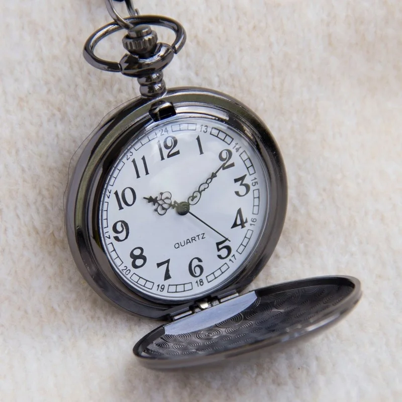 Round Vintage Metal Pocket Watch with chain for men Antique Style engraving