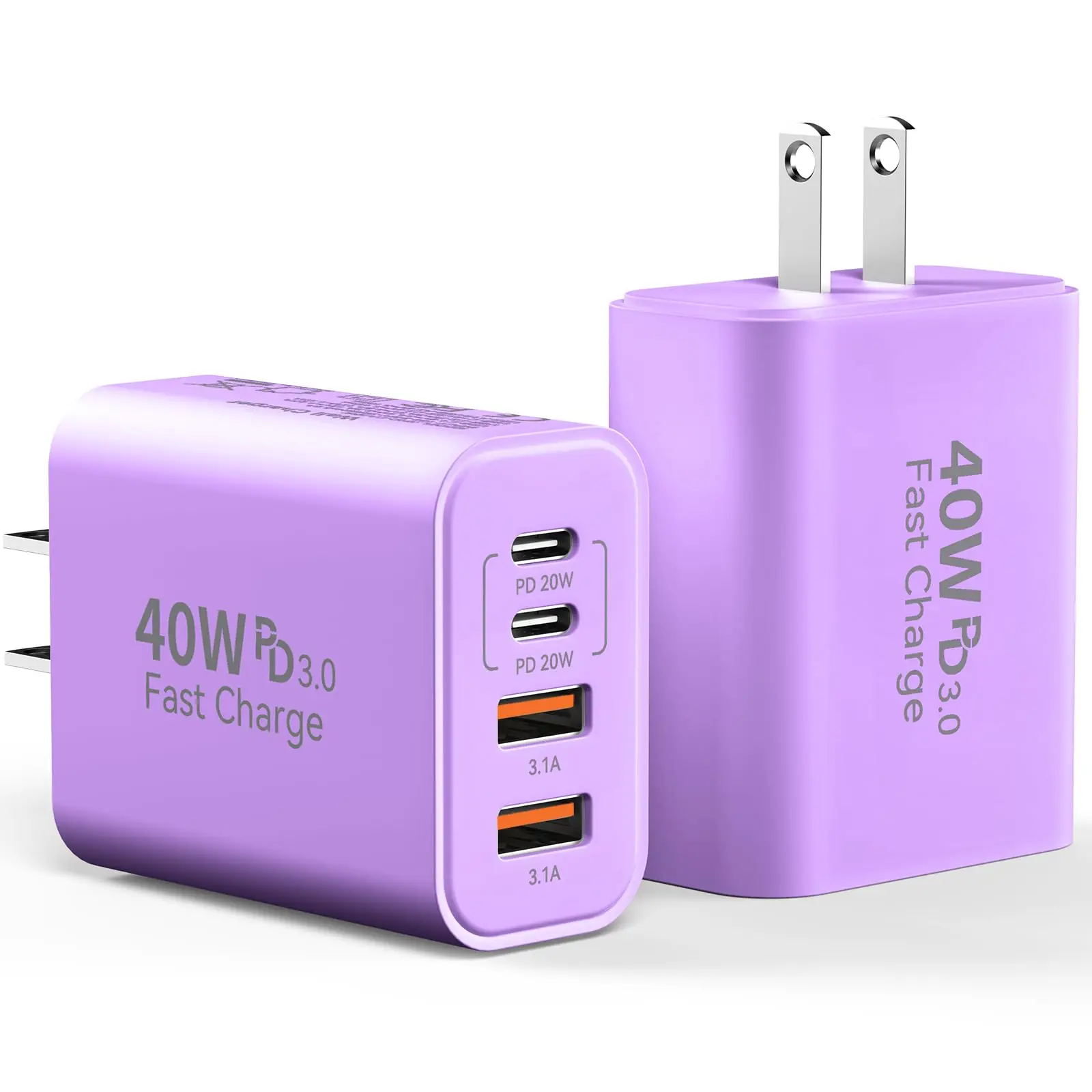 2Pack 40W 4-Port C Charger Fast Charging Block PD Power Adapter +QC 3.0 USB A Wall Plug Multiport Type C Box Cube