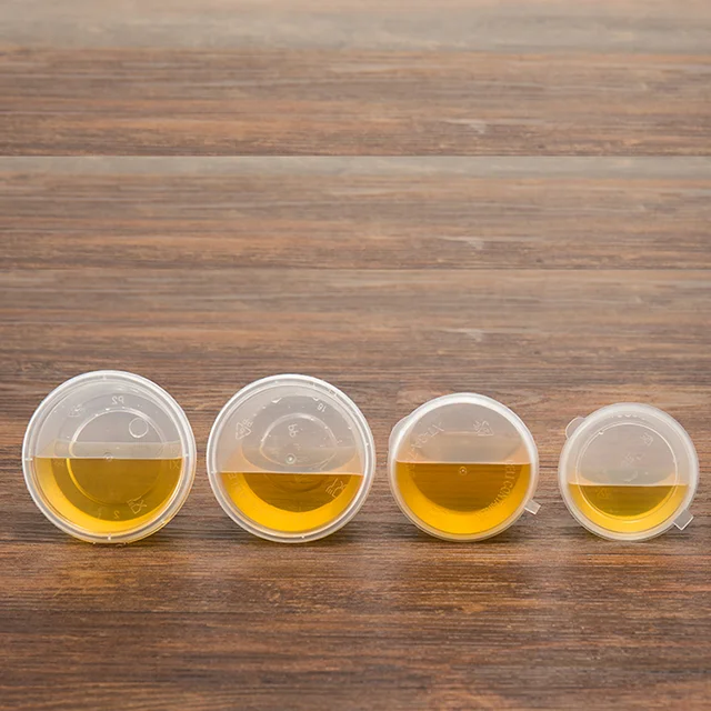 Hot selling different size have lid clear pp disposable mini plastic cup for sauce