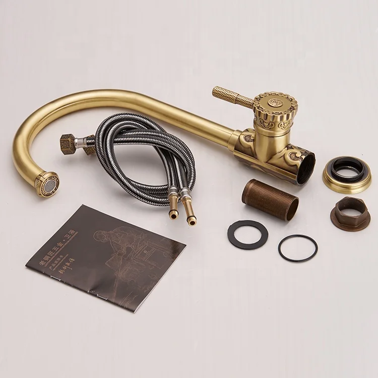One hole commercial luxury brushed gold face basin tap faucet set