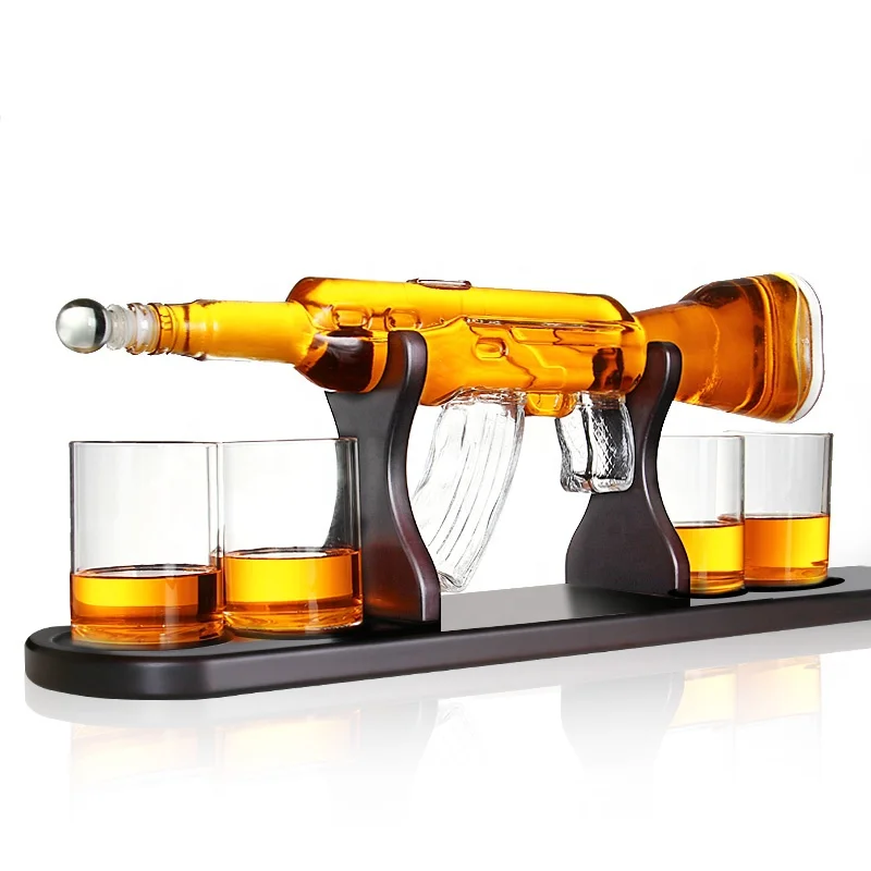 AIHPO Unique Wholesale Bar Accessories Gift Bullet Glasses Whiskey Liquor Vodka Glass Shot Gun Decanter Set with Stones Ice Cube