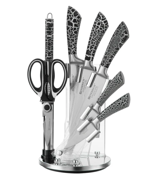 stainless steel multifunctional knives delicate pattern handle 8 pcs kitchen knife set with knife block