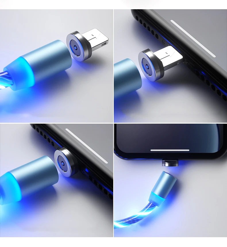 Magnetic Fast Charging USB Cable Flowing Light Phone Accessories Cable USB Led Luminous Micro Data Cable for iphone 13 14