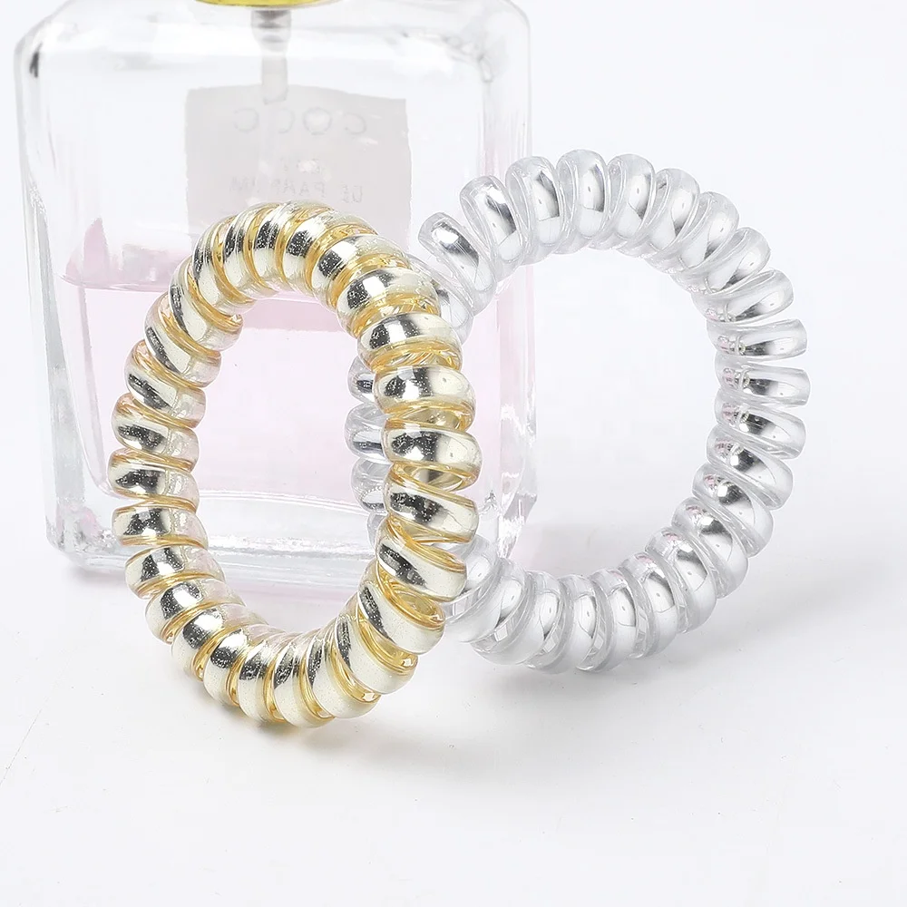 glossy metallic color spiral elastic hair tie telephone wire hair ring band ponytail holder