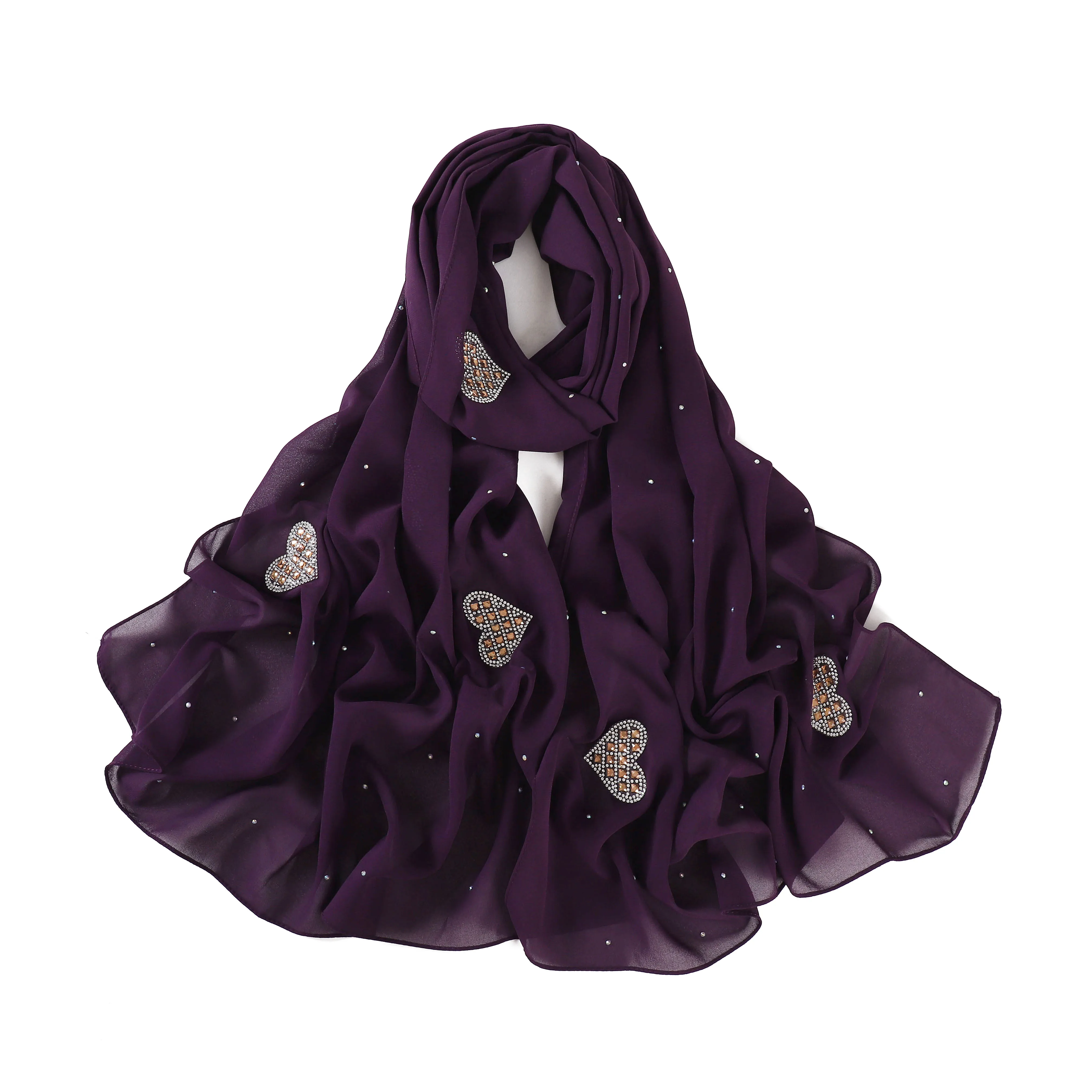 New Hot Women Soft Chiffon Rhinestone Scarf Solid Color Dubai Hijab Luxury Diamond Plain Long Wrap Head Scarf  Scarves Shawl