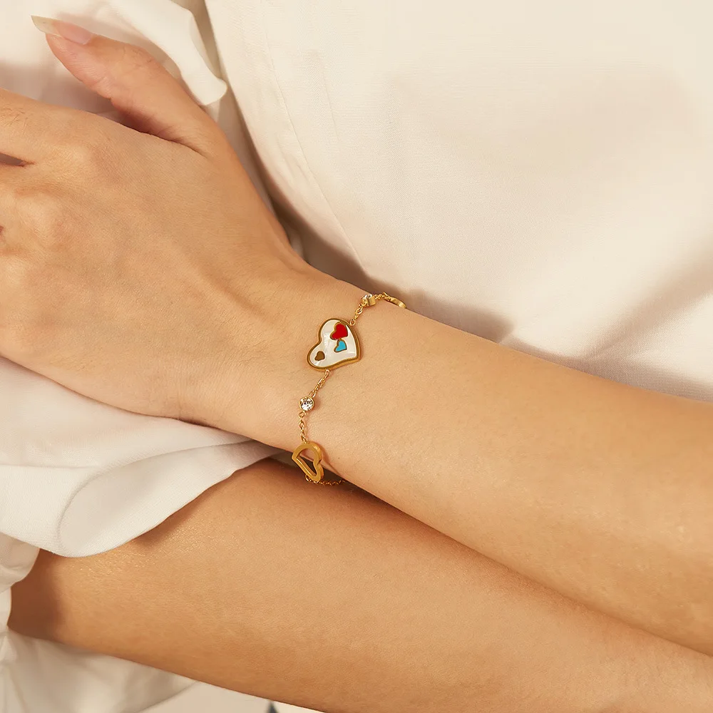 Wholesale Customized New Fashion Stainless Steel Jewelry Design Heart Shape 18K Gold Plated Zirconia Bracelet