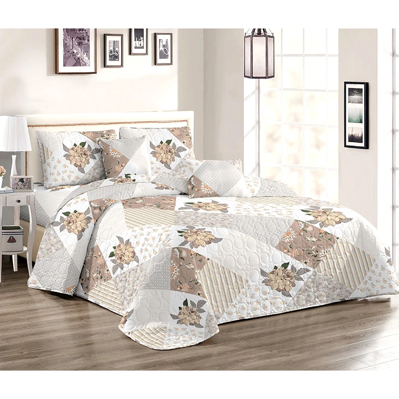 Flora Patchwork Quilt Set, Lightweight Coverlet Bedspread, Patchwork Spring and Summer Bedding Set