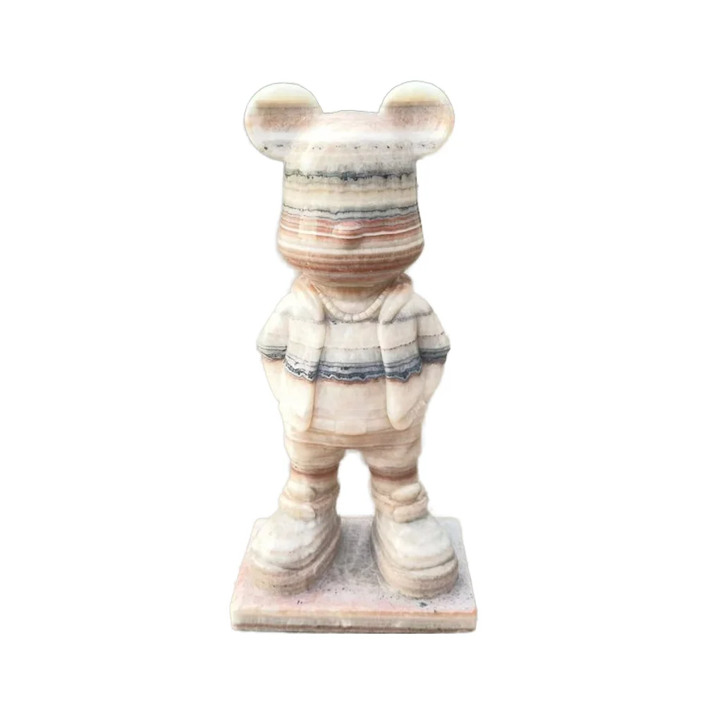 Refine Stone supply Luxury Action Figure Bear Bearbrick white marble statue for home decoration