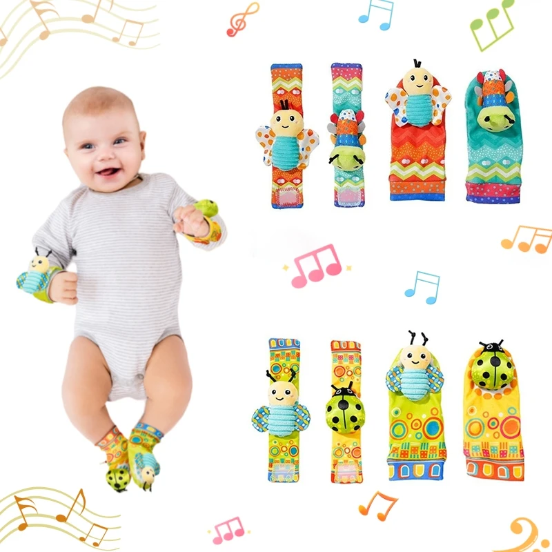 Sozzy Cute 4pcs/set  Baby Infant Rattle Socks Toys Kids Foot Finders And Wrist Rattle Toys
