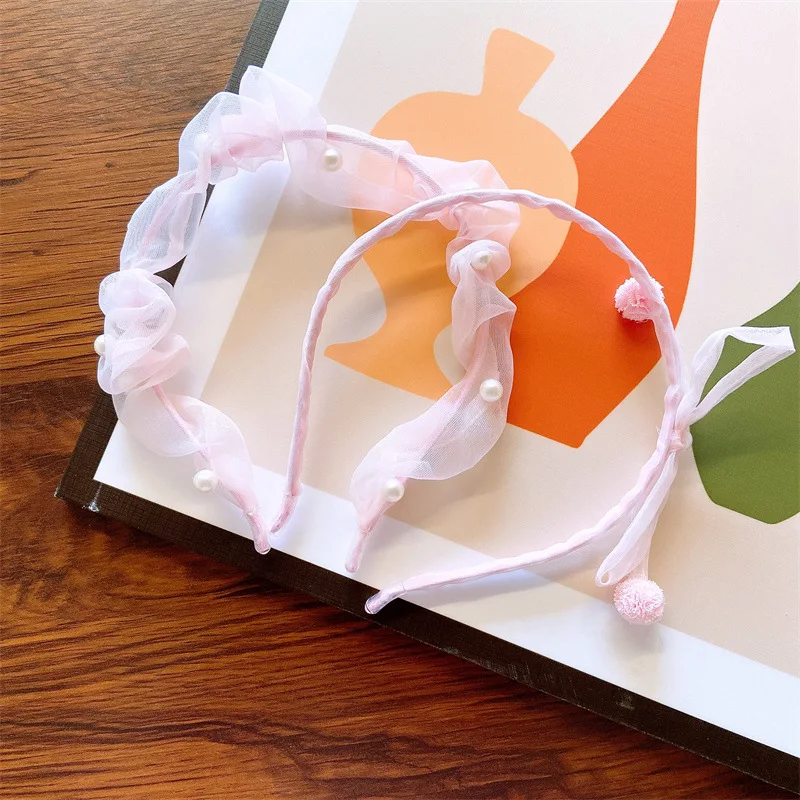 Korean version girl accessories kids simple lace family style headband AB version lace bow knotted with pearls  Headband