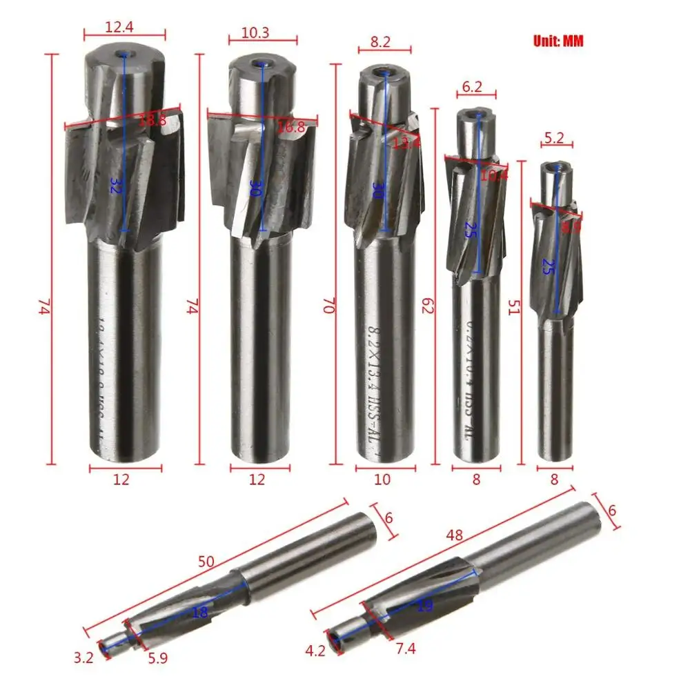 Counterbore Milling Cutter High Speed Steel Pilot Slotting Tool End Mill Slot Drill Bit Set M3-M12
